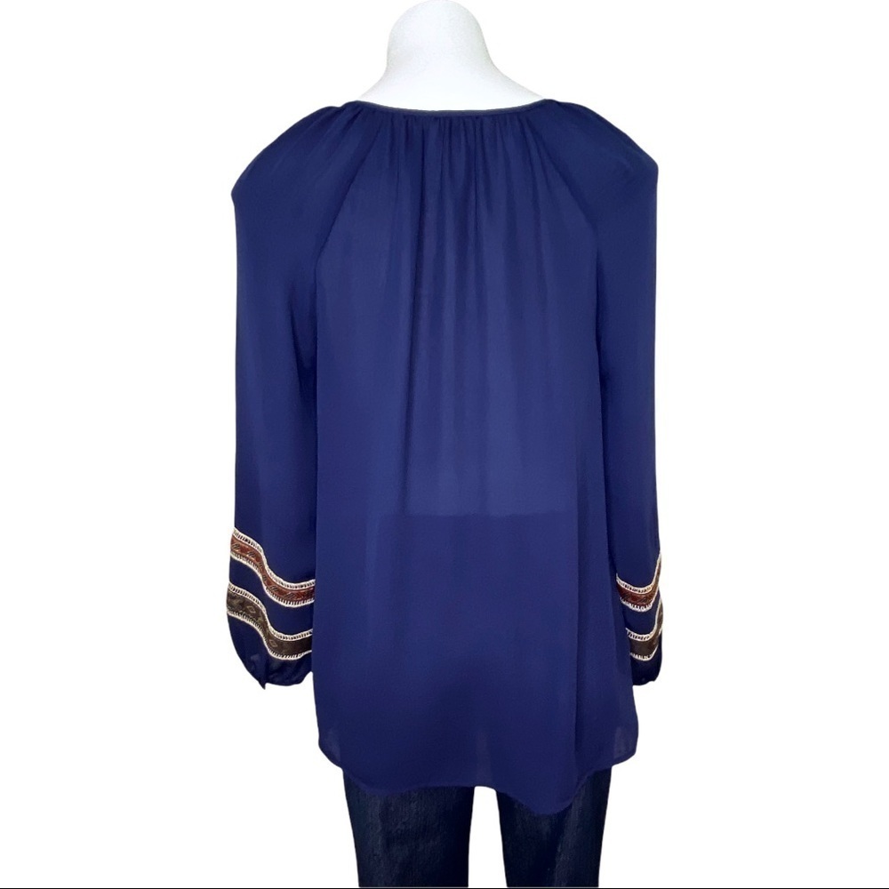 Chico's Blue Boho Tassel Tie Long Sleeve Blouse Small - Picture 6 of 10